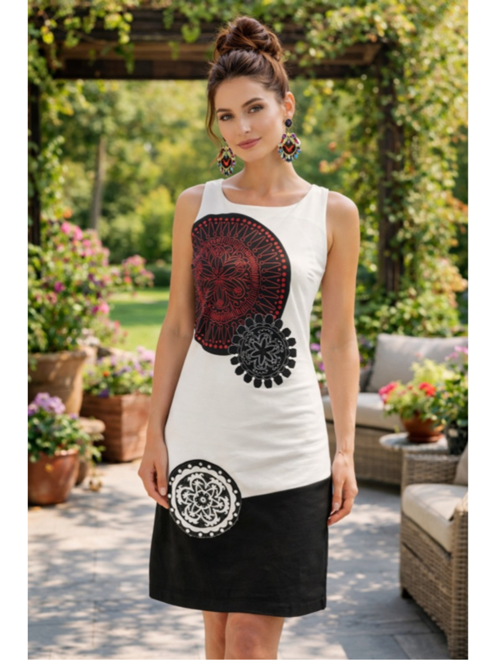 Desigual Lacroix Dress S Art Print Colorblock Statement Euro Mandala Boho White